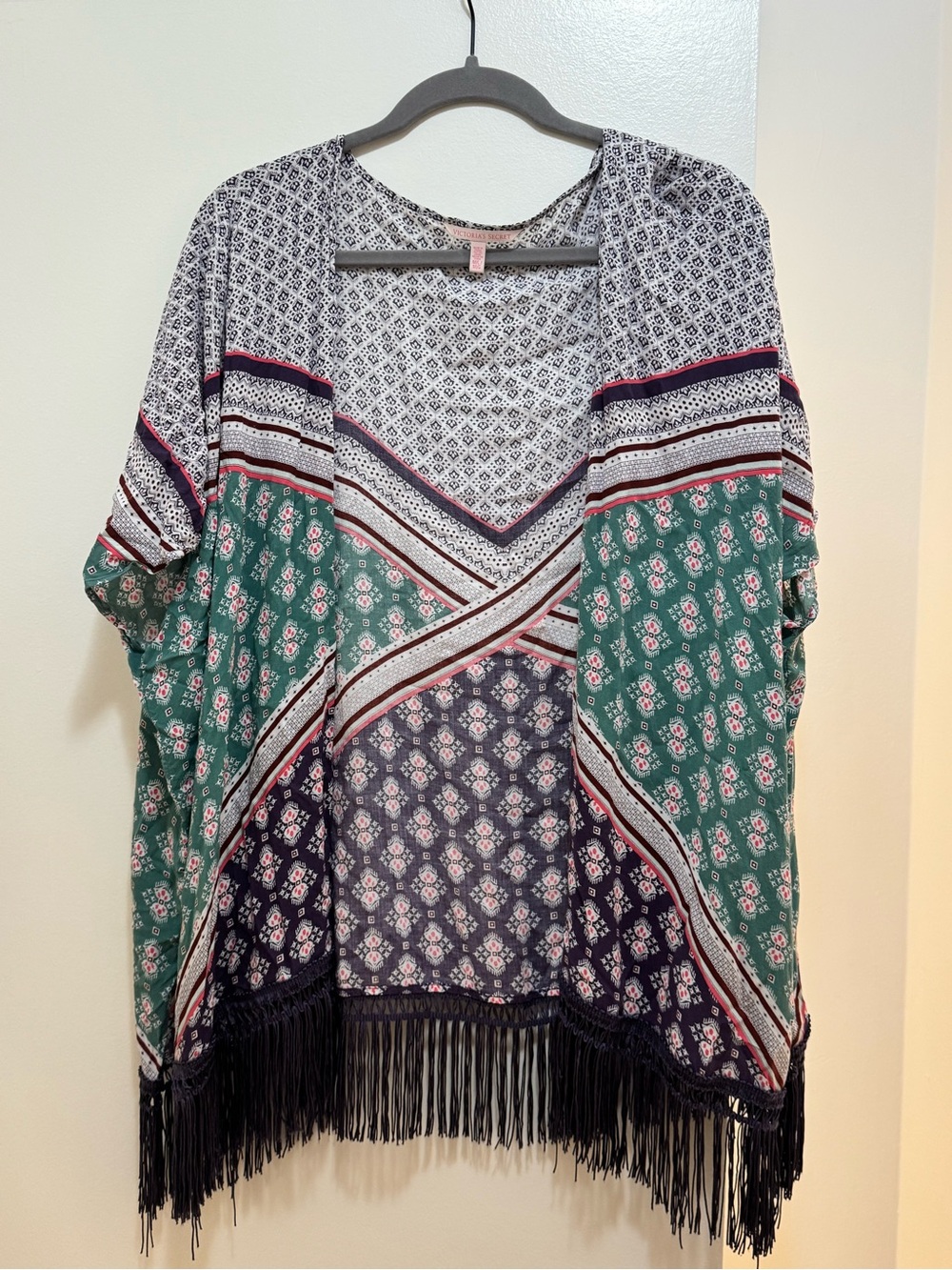 Victoria's Secret Women's Geometric Fringe Tunic Green & Black Size M/L